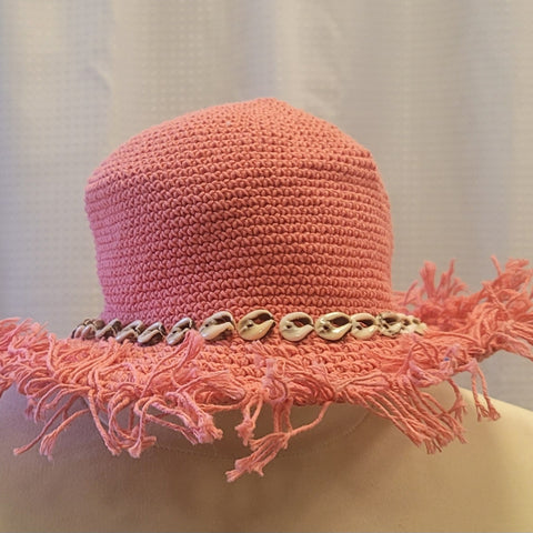 Silly Sarongs Crocheted Shell Fringe Hat  peach