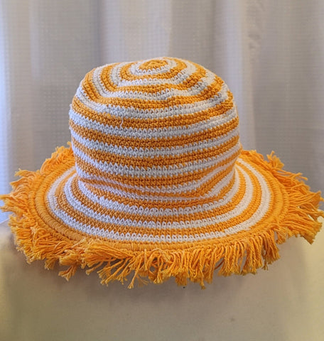 Silly Sarongs Crocheted Stripe Hat - mandarin