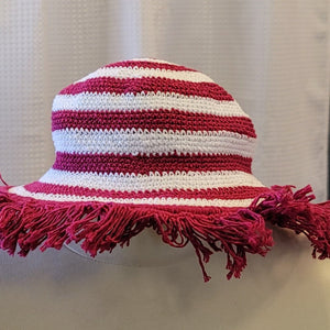 Silly Sarongs Crocheted Wide Stripe Hat magenta