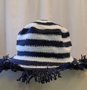 Silly Sarongs Crocheted Wide Stripe Hat navy