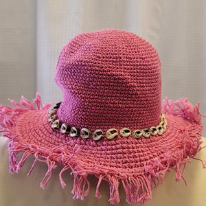Silly Sarongs Crocheted Shell Fringe Hat bubblegum