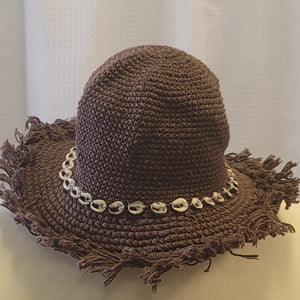 Silly Sarongs Crocheted Shell Fringe Hat dark chocolate