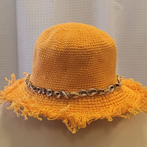 Silly Sarongs Crocheted Shell Fringe Hat mandarin