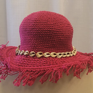 Silly Sarongs Crocheted Shell Fringe Hat magenta