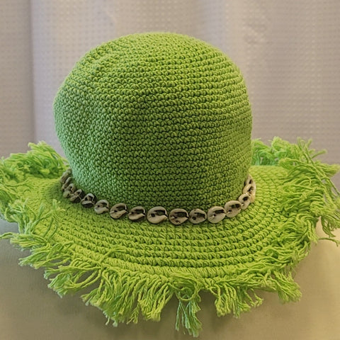 Silly Sarongs Crocheted Shell Fringe Hat kiwi