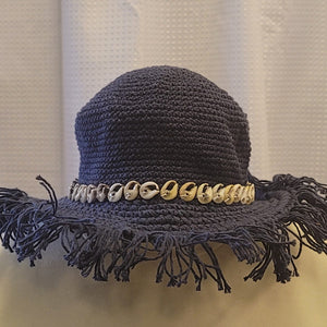 Silly Sarongs Crocheted Shell Fringe Hat Navy