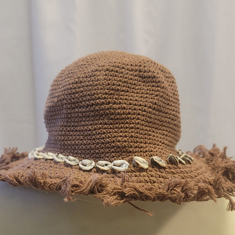 Silly Sarongs Crocheted Shell Fringe Hat milk chocolate
