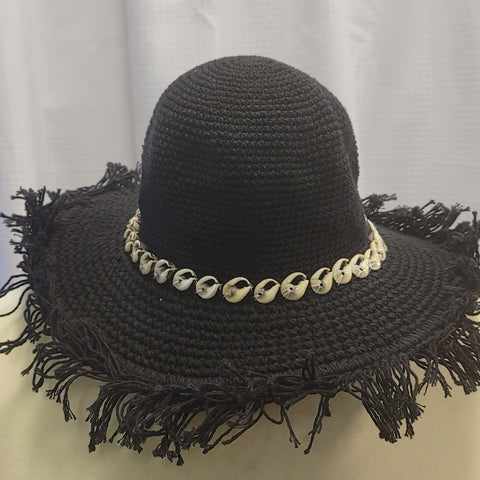 Silly Sarongs Crocheted Shell Fringe Hat black