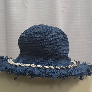 Silly Sarongs Crocheted Shell Fringe Hat dark denim