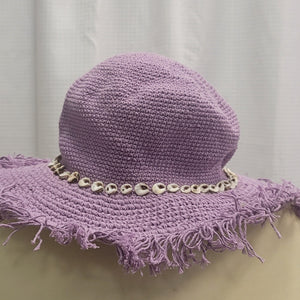 Silly Sarongs Crocheted Shell Fringe Hat  lilac