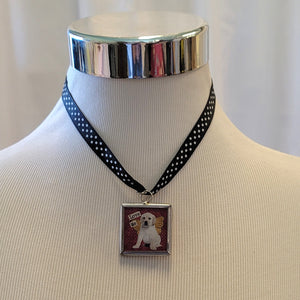 art by amy love dog charm on ribbon necklace