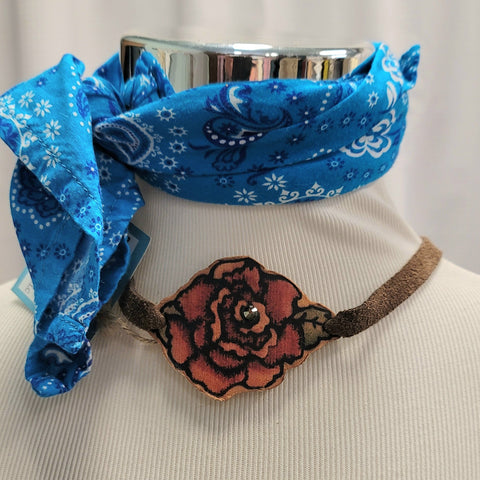 XOXO Art Co Leather Red Rose on Leather Tie Strap Necklace