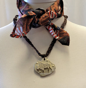Pewter Bison on Braided Deer Leather Necklace
