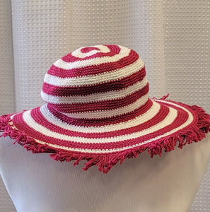 Silly Sarongs Adult Wide Stripe Crocheted Fringe Hat - Magenta