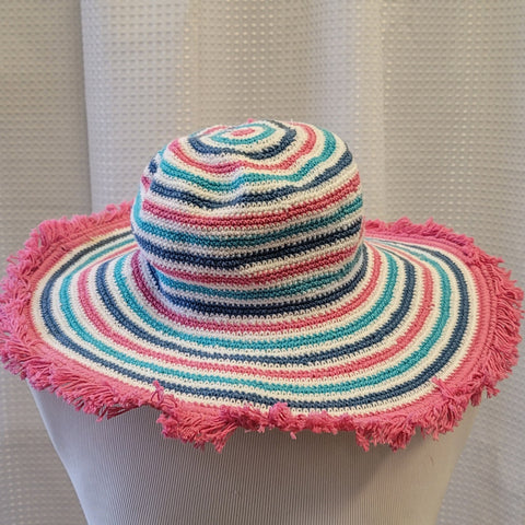 Silly Sarongs Adult Small Stripe Crocheted Fringe Hat - Berry Blast