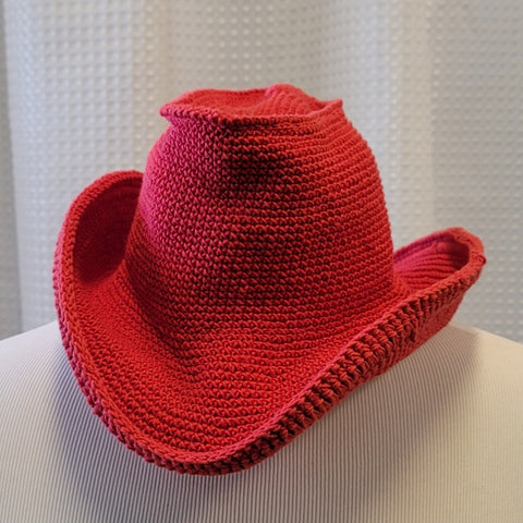 Young Colors Western Crocheted Cowboy Hat - Red