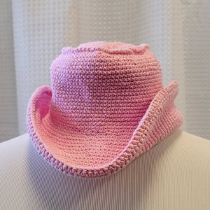 young colors Western Crocheted Cowboy Hat - Cotton Candy