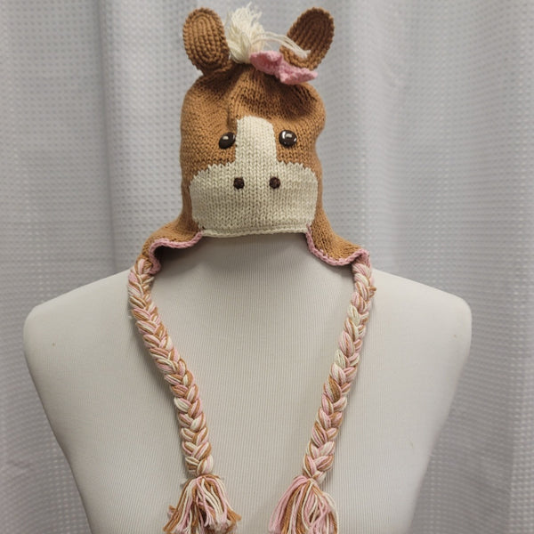 young colors Horse Fleece Lined Hat - Brown Baby Pink