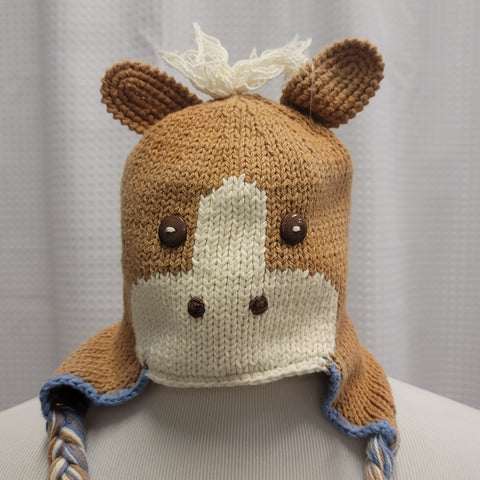 young colors Horse Fleece Lined Hat - Brown Baby Blue