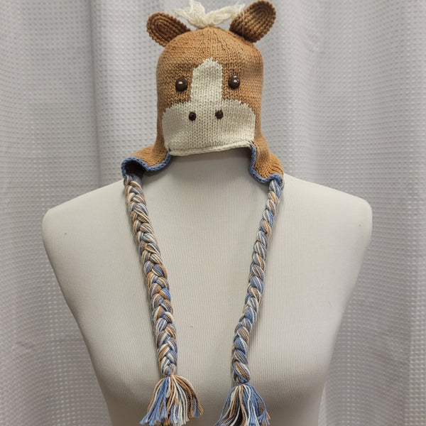young colors Horse Fleece Lined Hat - Brown Baby Blue