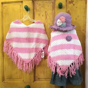 Young Colors Stripe Crocheted Poncho cotton candy & white
