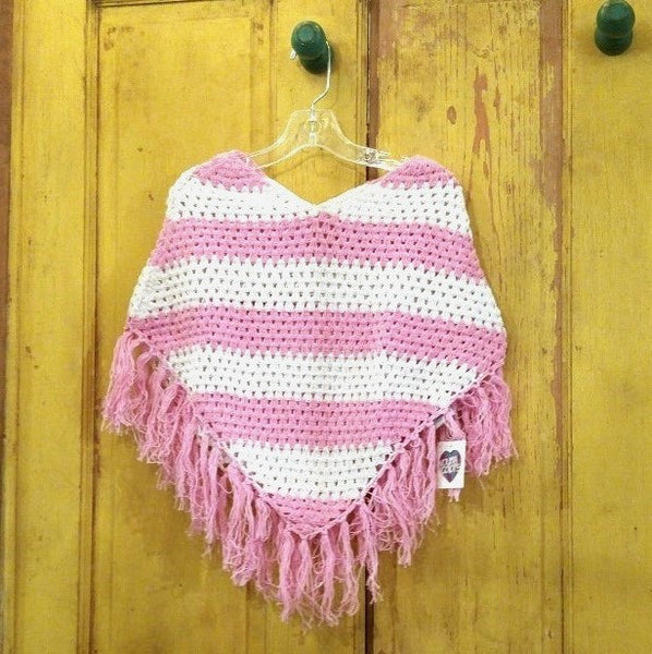 Young Colors Stripe Crocheted Poncho cotton candy & white