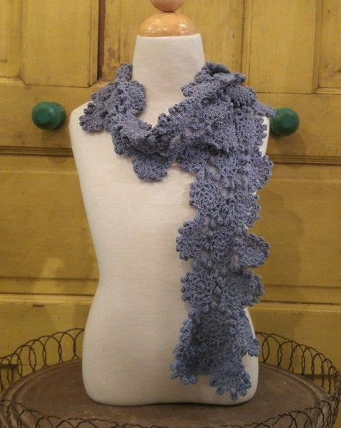 COLORS Crocheted Daisy Floral Scarf vintage blue