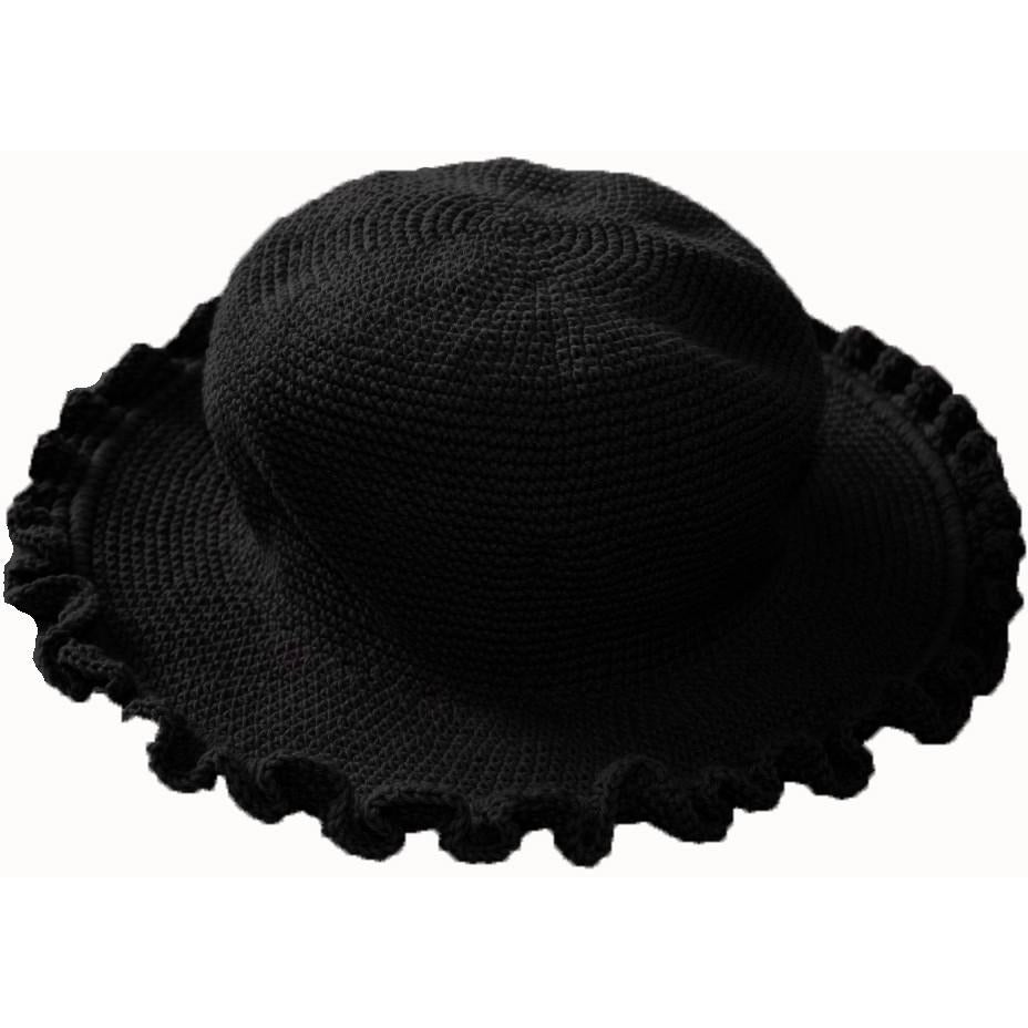 young colors crocheted ruffle brim hat black