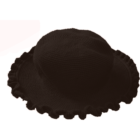 young colors crocheted ruffle brim hat dark chocolate