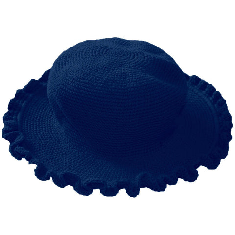 Ruffled Crocheted Brim Hat - Dark Denim