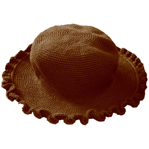 young colors crocheted ruffle brim hat milk chocolate