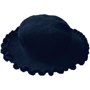 young colors crocheted ruffle brim hat navy