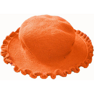 young colors crocheted ruffle brim hat orange