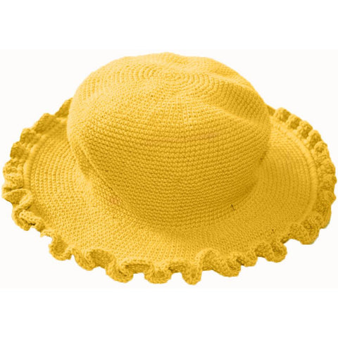 young colors crocheted ruffle brim hat sunshine yellow