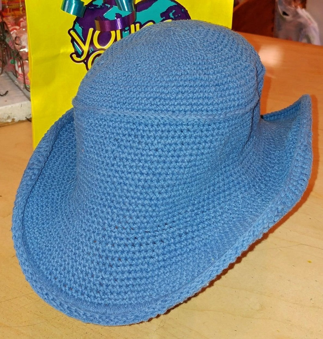 young colors crocheted cowboy hat vintage blue