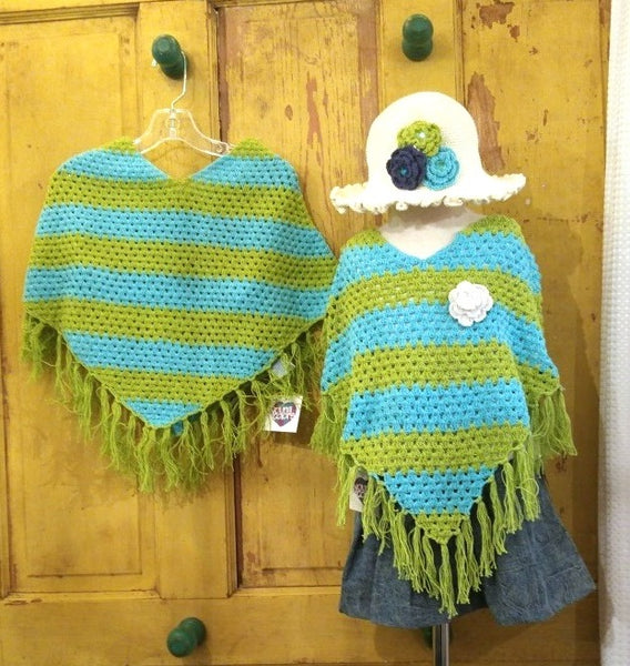 Young Colors Stripe Crocheted Poncho green apple & pool