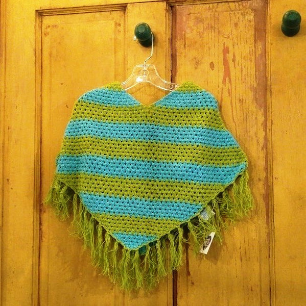 Young Colors Stripe Crocheted Poncho green apple & pool