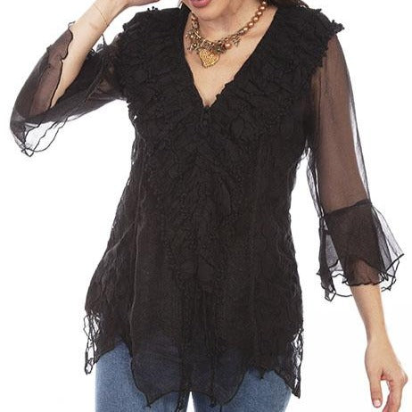 Long Sleeve Black Crochet Lace Top
